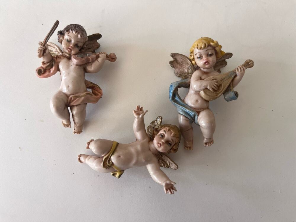 Lot of 3 Vintage Plastic ITALY Cherub Angel Ornaments 2" FONTANINI?